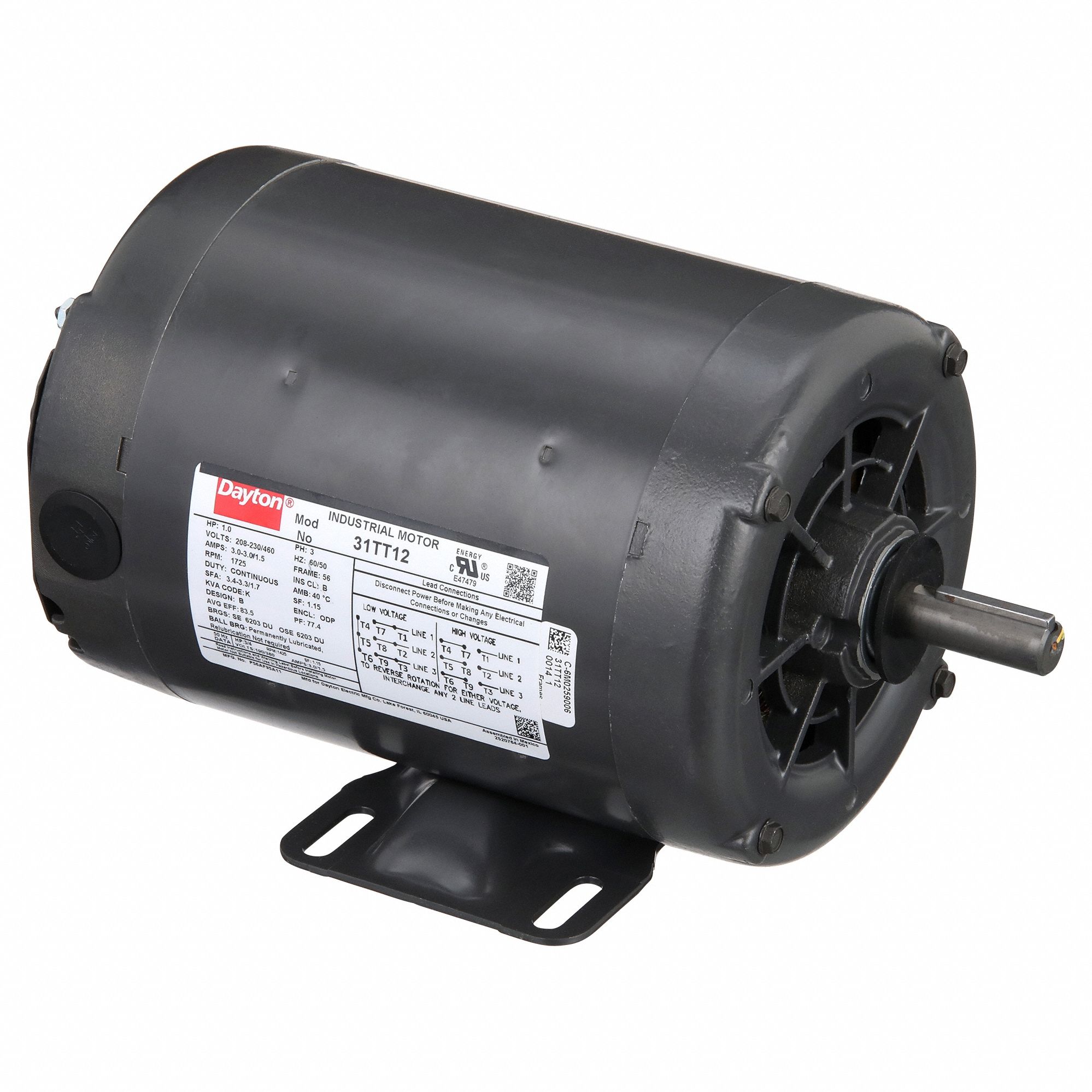 General Purpose Motor: Open Drip Proof, Rigid Base Mount, 1 HP, 1, 725 Nameplate RPM, 56 Frame