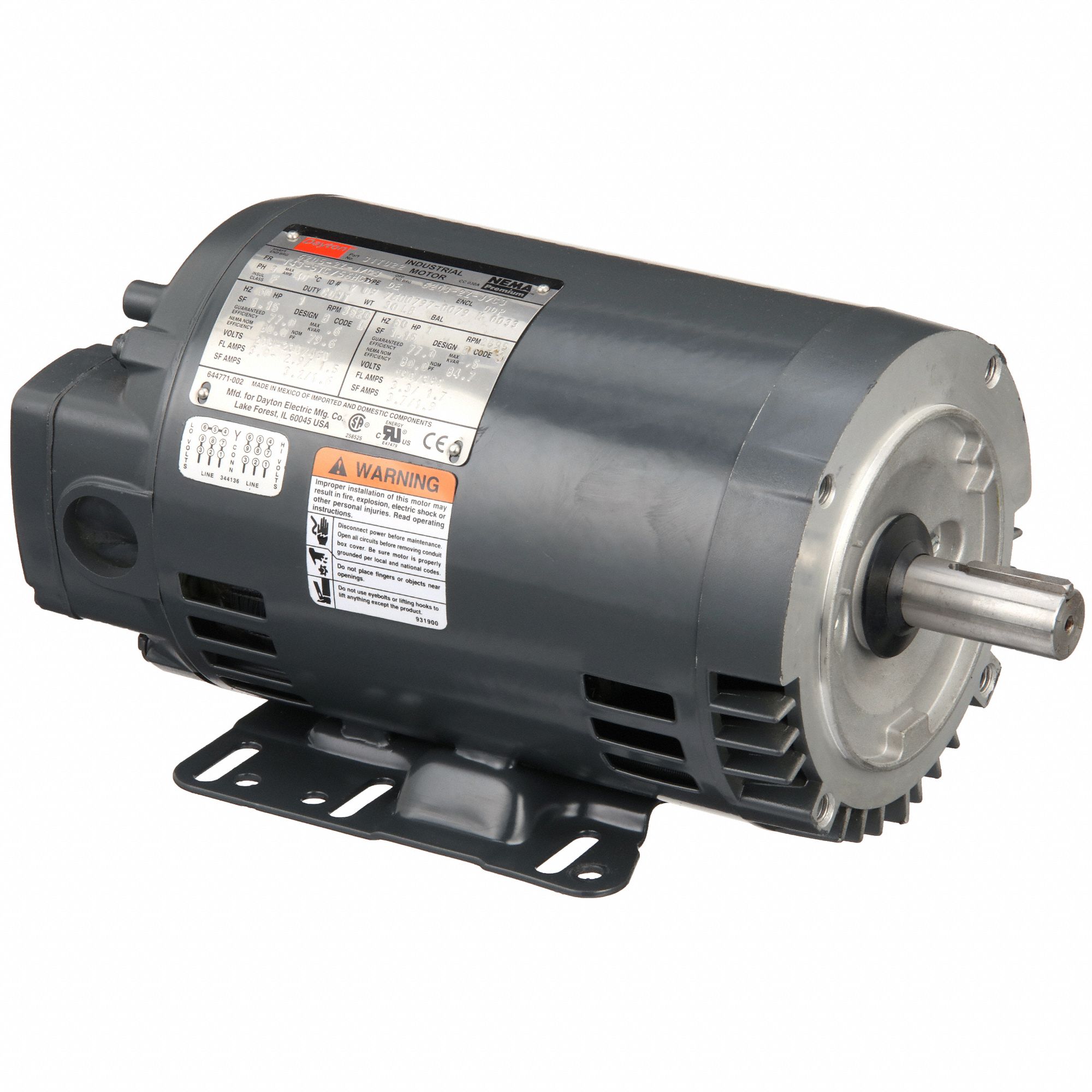 General Purpose Motor: Open Drip Proof, C-Face/Rigid Base Mount, 1 HP, 3520 Nameplate RPM