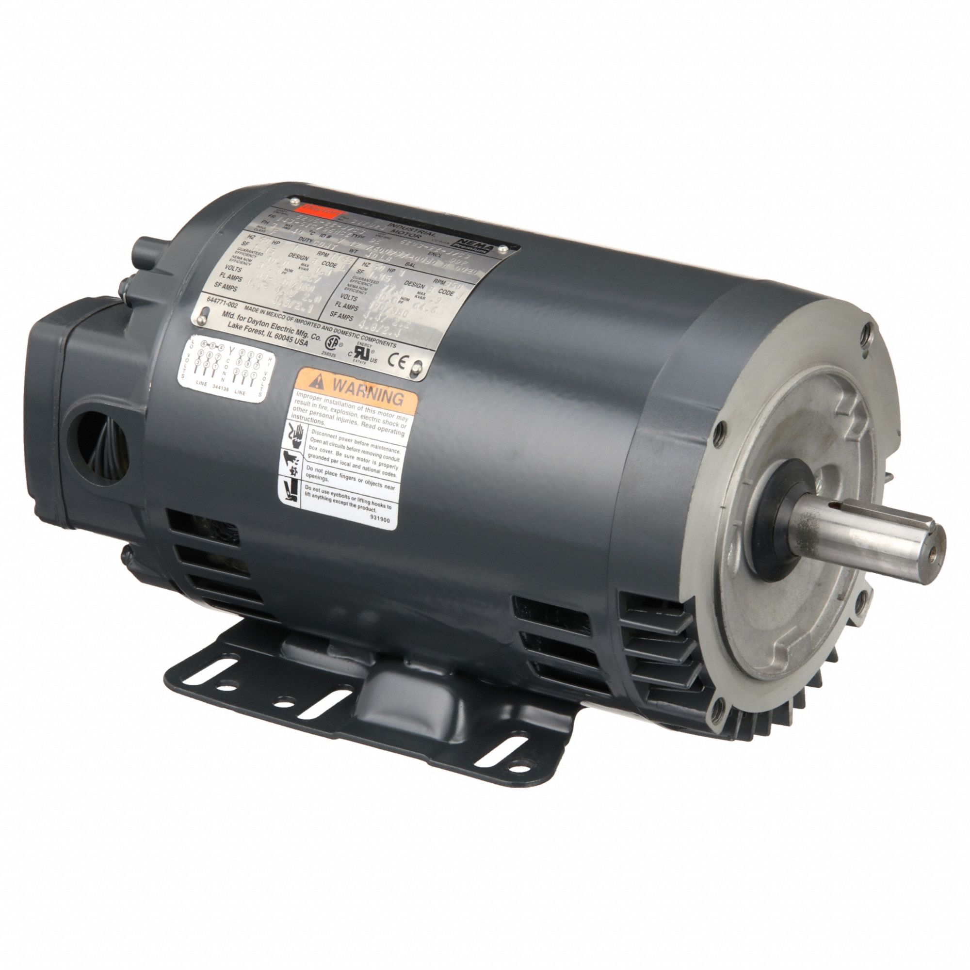 General Purpose Motor: Open Drip Proof, C-Face/Rigid Base Mount, 1 HP, 1165 Nameplate RPM