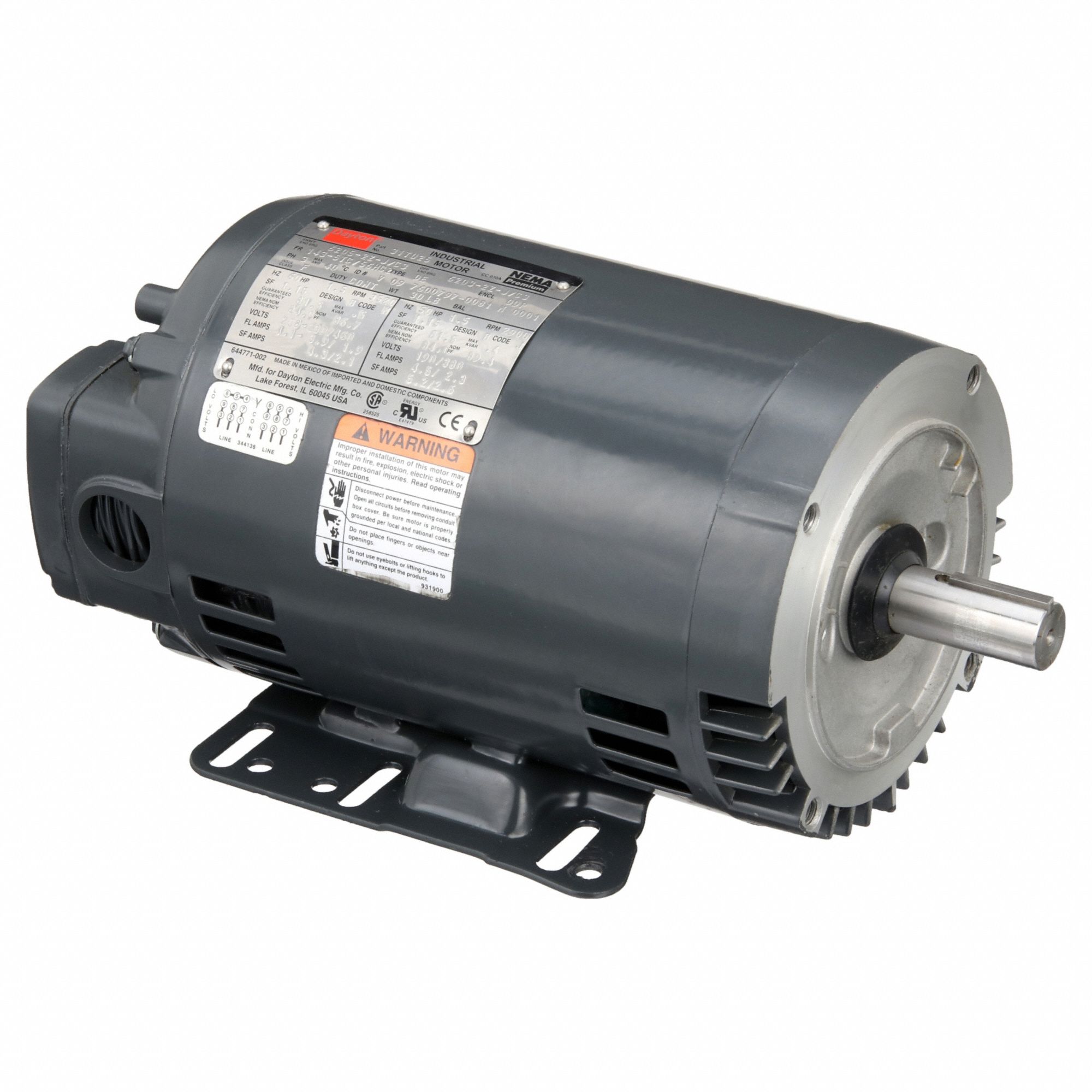 General Purpose Motor: Open Drip Proof, C-Face/Rigid Base Mount, 1 1/2 HP, 3525 Nameplate RPM