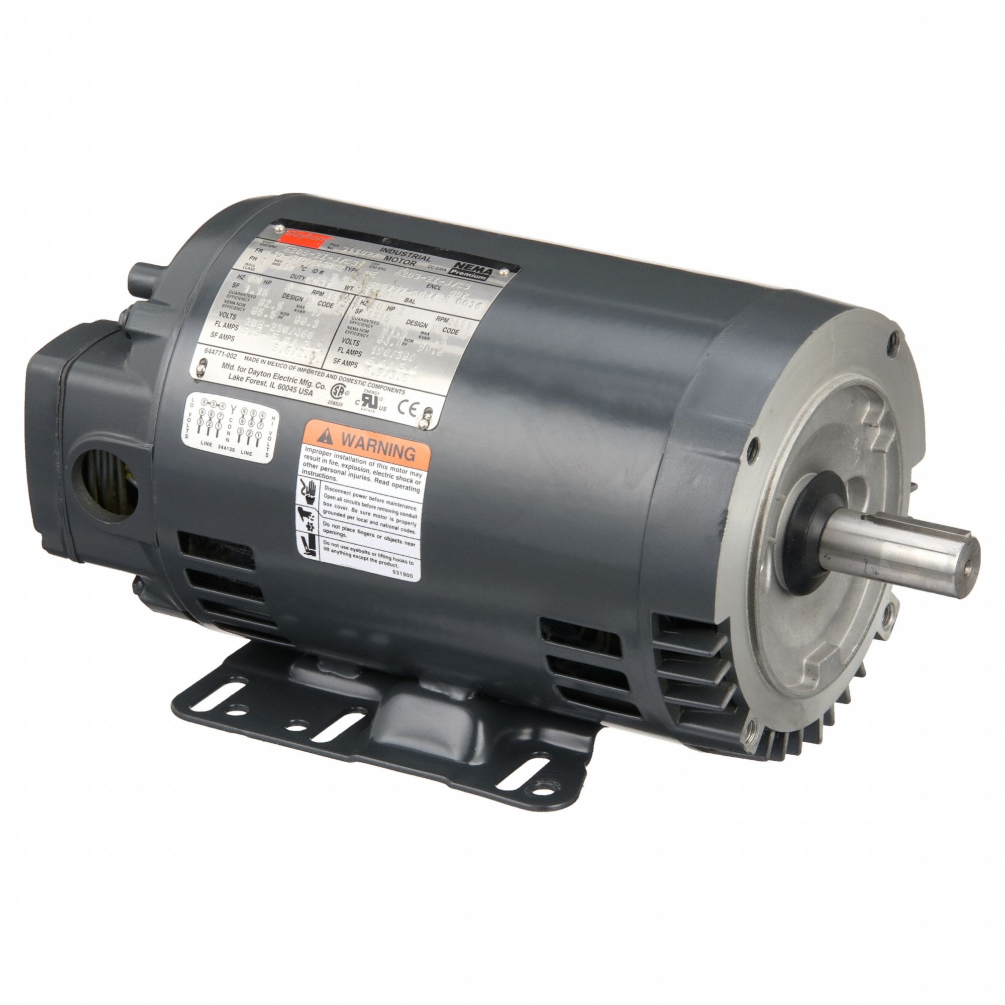 General Purpose Motor: Open Drip Proof, C-Face/Rigid Base Mount, 2 HP, 3515 Nameplate RPM