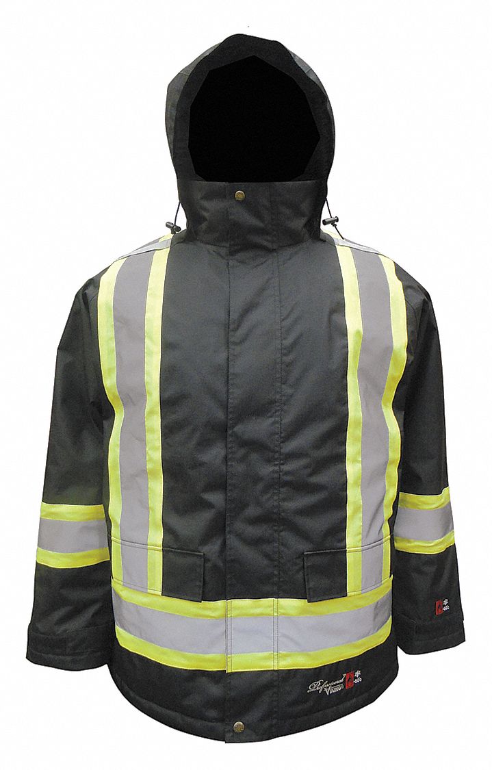 Neese Flame Resistant Rain Jacket Safety Reflective Roll Up Hood Size 2XLYellow 