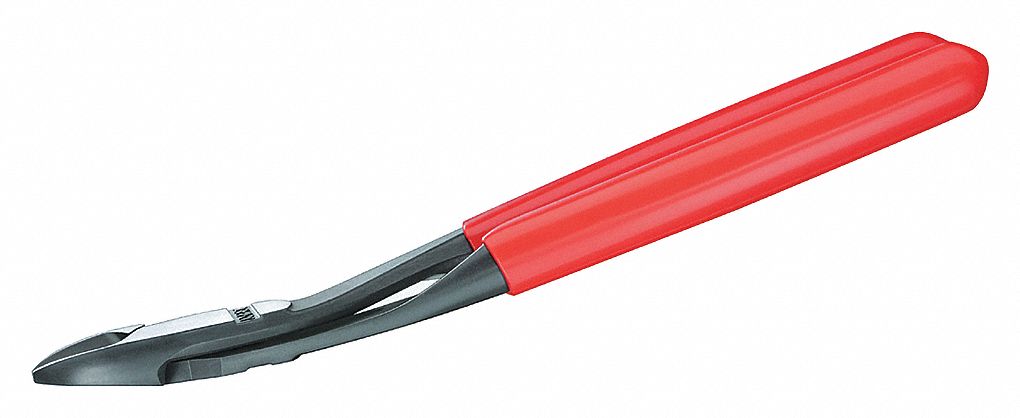 HIGH LEVERAGE DIAGONAL CUTTING PLIER, STANDARD, ANGLED, OVAL, 1 IN JAW L, 1 1/8 IN JAW W