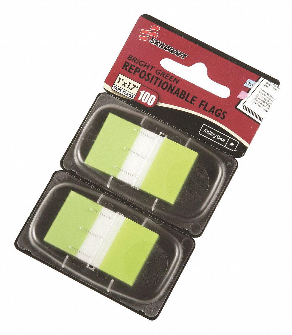 ABILITY ONE Sticky Flags, 1 in x 1 11/16 in, Standard Adhesion, PK 2