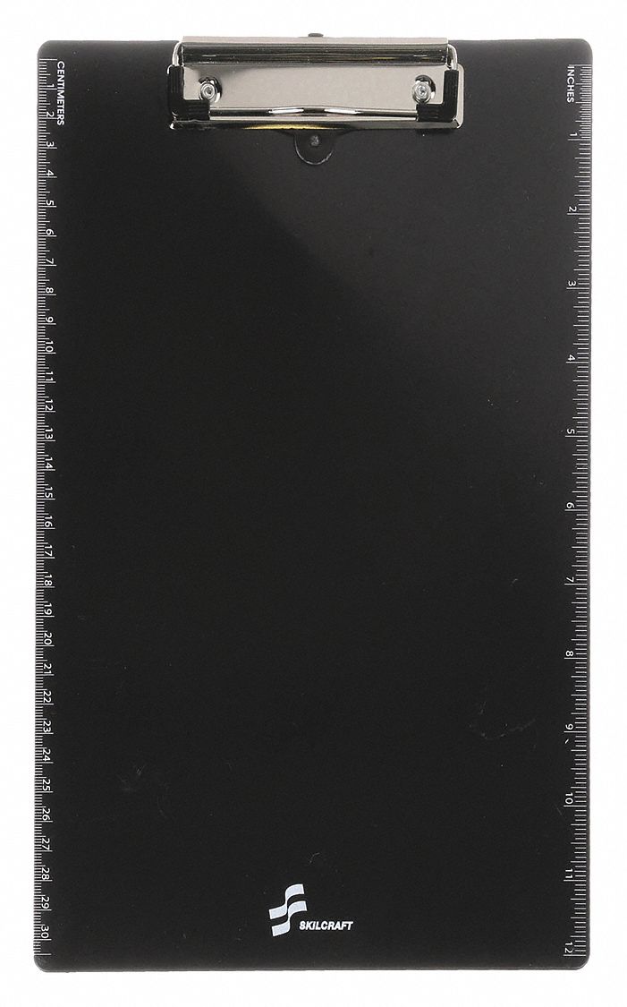 Clipboard: Letter Paper Size Name, Plastic, 1/2 in Clip Capacity, 9 in Overall Wd, Black, Plastic