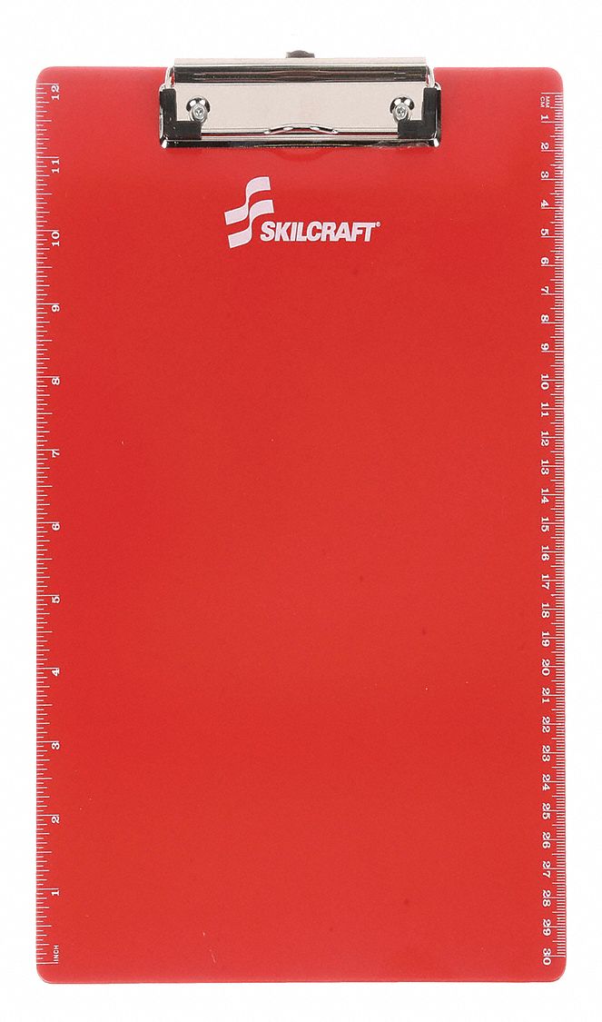 Clipboard: Letter Paper Size Name, Plastic, 1/2 in Clip Capacity, 9 in Overall Wd, Red, Plastic