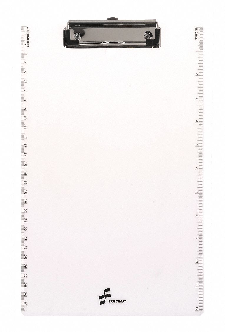 Clipboard: Letter Paper Size Name, Plastic, 1/2 in Clip Capacity, 9 in Overall Wd, White, Plastic