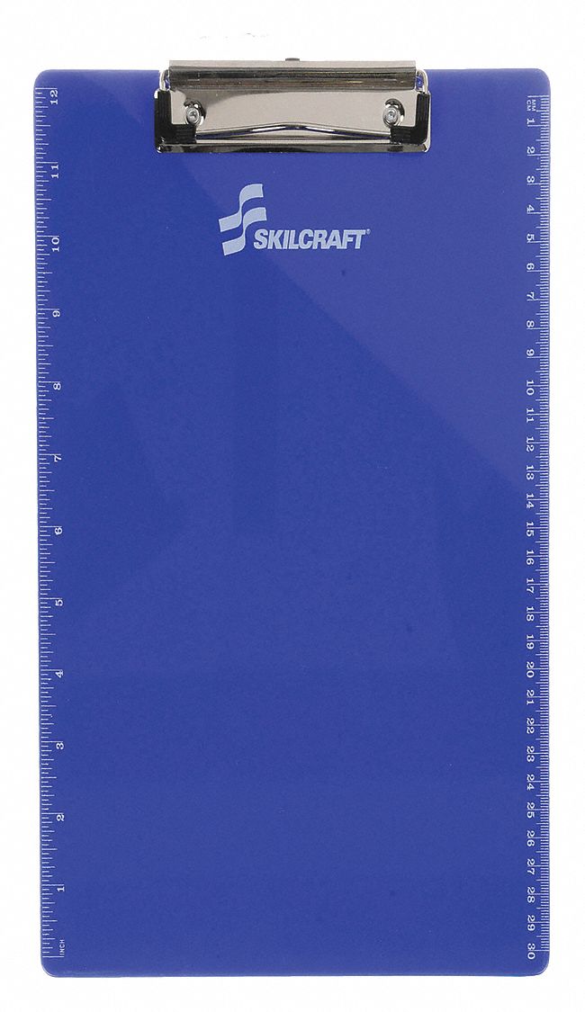 Clipboard: Letter Paper Size Name, Plastic, 1/2 in Clip Capacity, 9 in Overall Wd, Blue, Plastic