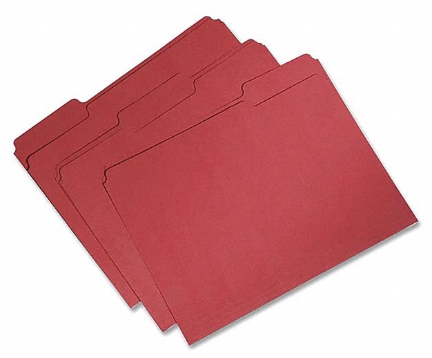 File Folders: 8 1/2 in Ht, 11 in Wd, Red, 11 pt. Stock, Top Tab Location, 100 PK