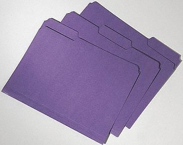 File Folders: 8 1/2 in Ht, 11 in Wd, Purple, 11 pt. Stock, Top Tab Location, 100 PK