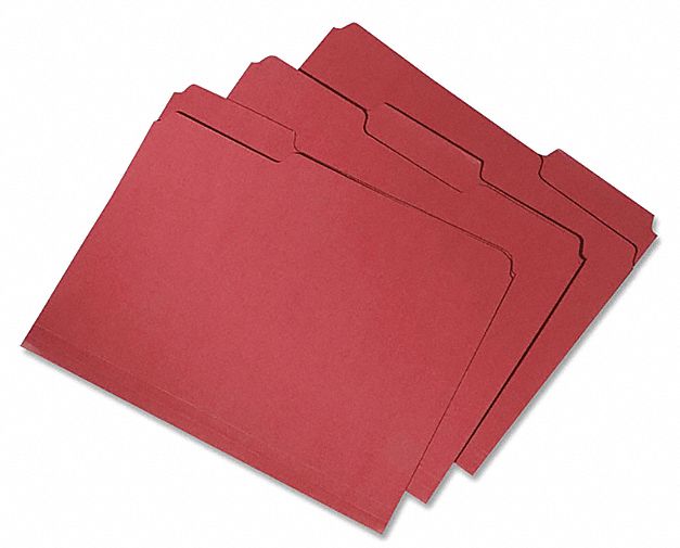 File Folders: 8 1/2 in Ht, 11 in Wd, Red, 11 pt. Stock, Top Tab Location, 100 PK