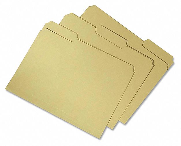File Folders: 8 1/2 in Ht, 11 in Wd, Yellow, 11 pt. Stock, Top Tab Location, 100 PK