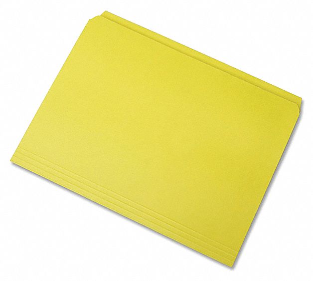 File Folders: 8 1/2 in Ht, 11 in Wd, Yellow, 11 pt. Stock, Top Tab Location, 100 PK