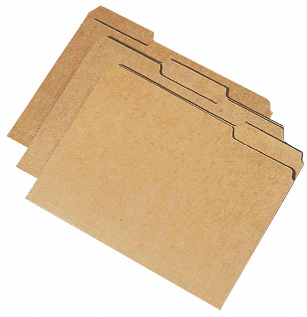 File Folders: 8 1/2 in Ht, 14 in Wd, Brown, 11 pt. Stock, Top Tab Location, 100 PK