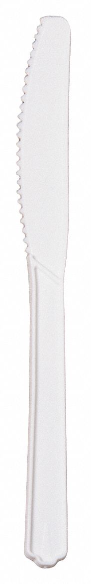 Disposable Knife: White, Medium-Wt, Plastic, Unwrapped, 1, 000 PK