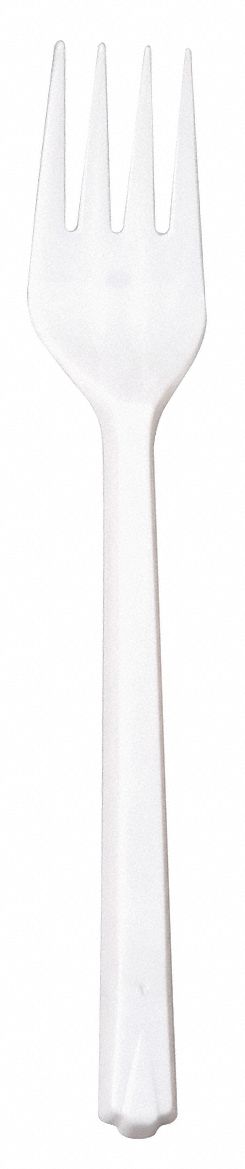 Disposable Fork: White, Medium-Wt, Plastic, Unwrapped, 1, 000 PK