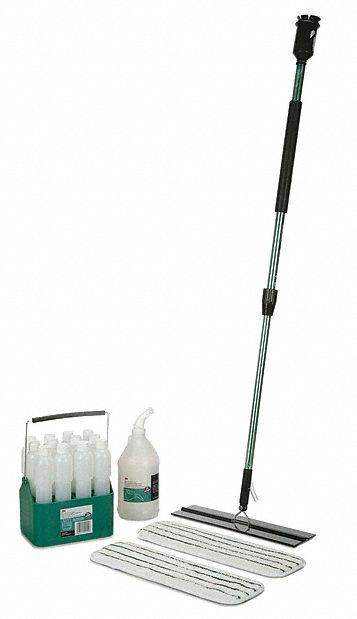 MOP KIT, HOOK-AND-LOOP CONNECTION, 18 IN MOP HEAD W, 5 IN MOP HEAD D, SILVER, ALUMINUM