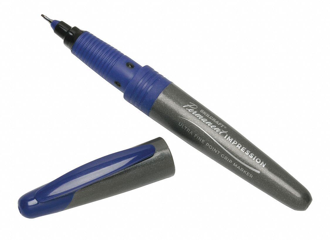 Permanent Marker: Blue, Capped, Ultra Fine, Permanent Ink, Single Tips, Std, 12 PK