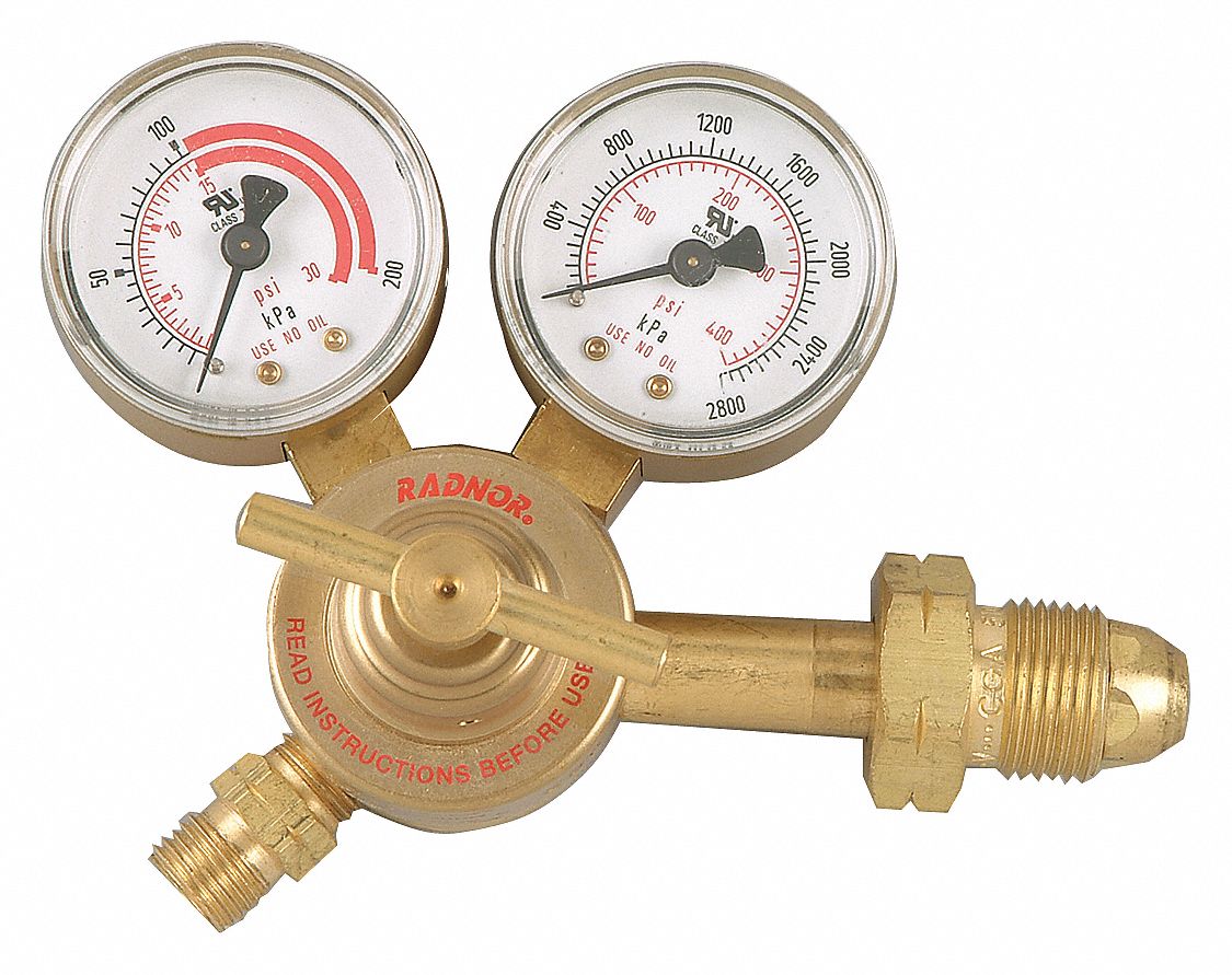 RADNOR Acetylene, Gas Regulator, CGA510, Single Stage, Brass, 0