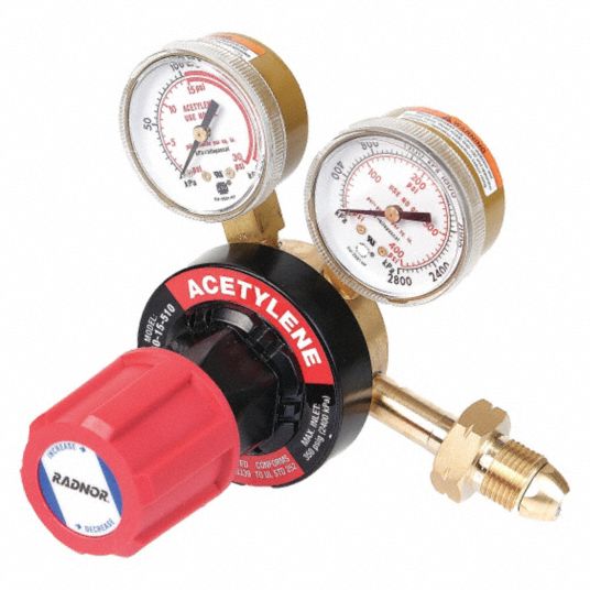 RADNOR Acetylene, Gas Regulator, CGA-300, Single Stage, Forged Brass, 2 ...