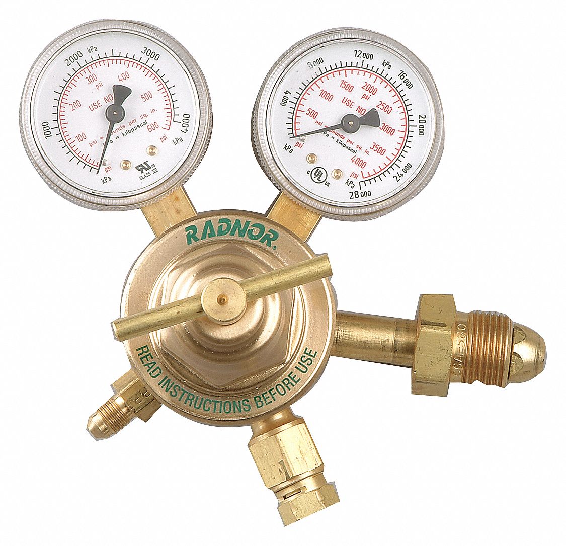 RADNOR Nitrogen, Purge Regulator, CGA580, Single Stage, 10 to 500 psi