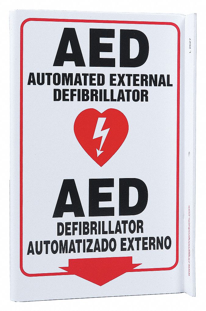 L SIGN AED BILINGUAL 11X8 PL