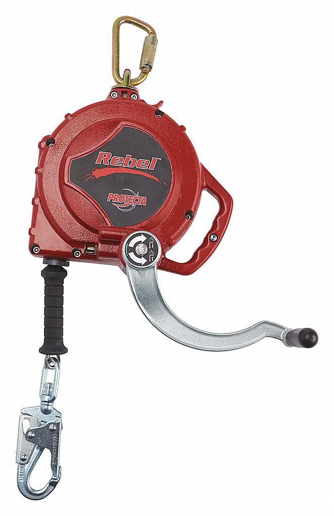 REBEL SELF-RETRACTING LIFELINE, CSA Z259.2.2, RTRVL, VIS LOAD IND, 310 LB CAP, RED, 50 FT, GALV