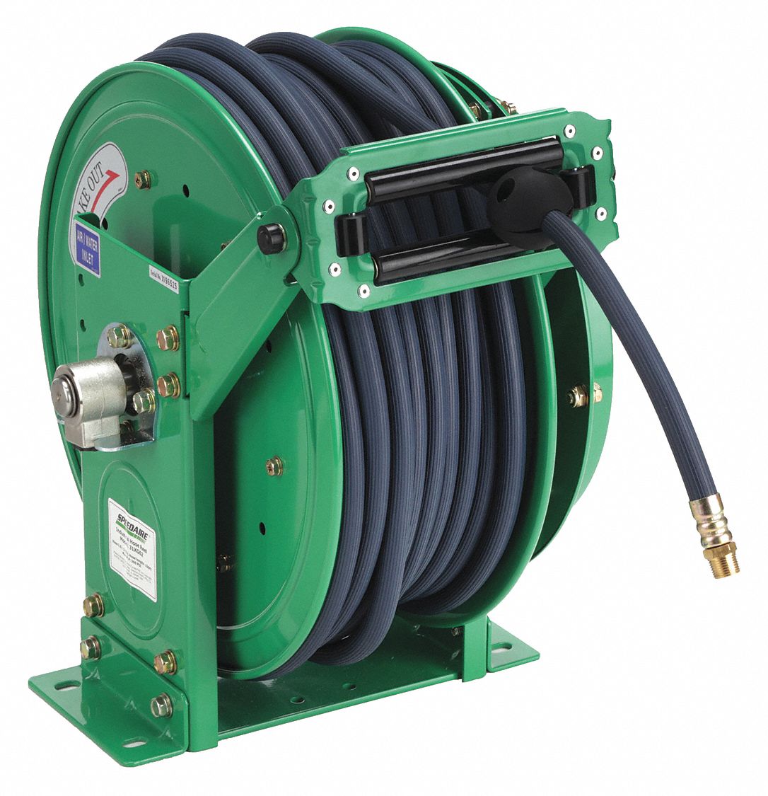 100 ft (3/8 in I.D.), 3/8 in MNPT, Spring Return Hose Reel