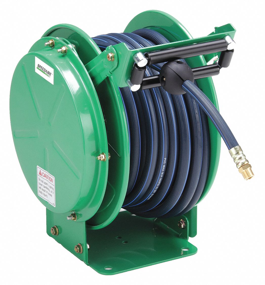 50 ft (3/8 in I.D.), 3/8 in MNPT, Spring Return Hose Reel - 31XG65