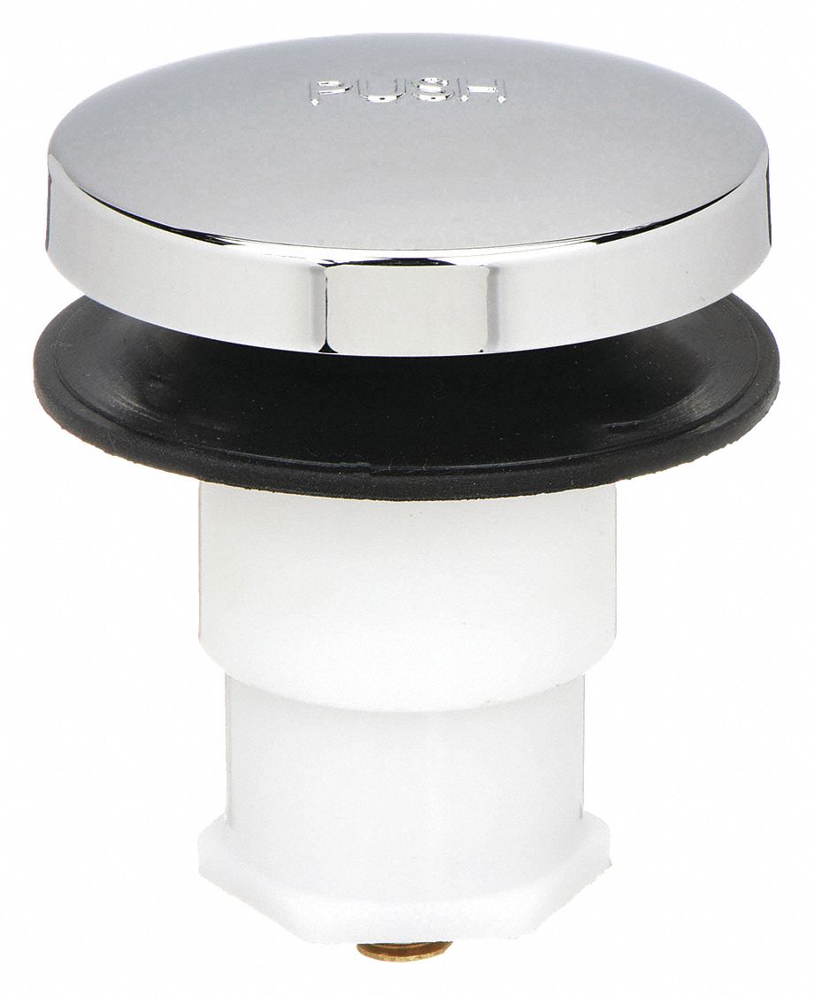 DRAIN STOPPER: 1¼ IN OVERALL DIA, 1 3/16 IN FITS MAX DRAIN SIZE, TOE TOUCH, PLASTIC, TUB