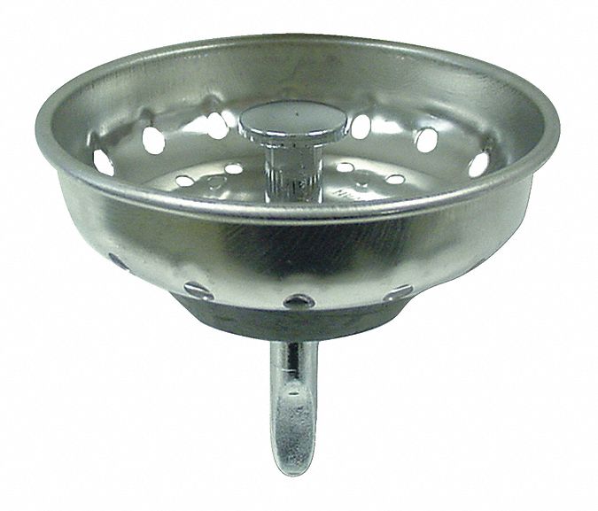 STRAINER: 1½ IN OVERALL DIA, 2 IN H, STAINLESS STEEL, CHROME, SILVER, SINK DRAIN