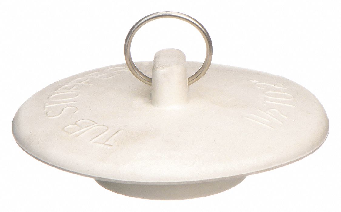 DRAIN STOPPER: 1 IN OVERALL DIA, RUBBER, WHITE, POP UP, SINK, 2 IN FITS MAX. DRAIN SIZE