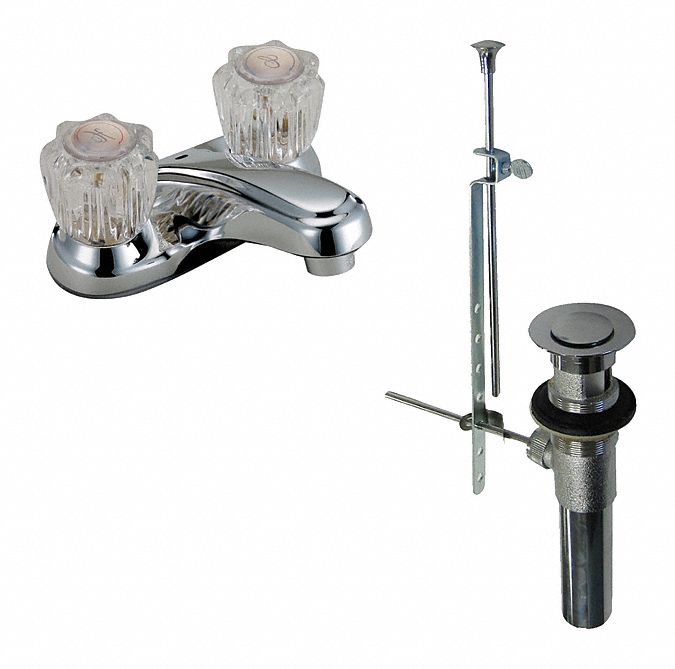 Low Arc Bathroom Faucet: Dominion Faucets, Silver, Chrome Finish, Manual, 1.2 gpm Flow Rate
