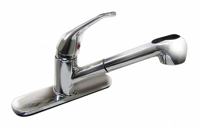 STRAIGHT KITCHEN FAUCET: DOMINION FAUCETS, SILVER, CHROME FINISH, 1.8 GPM, 10 IN SPOUT L