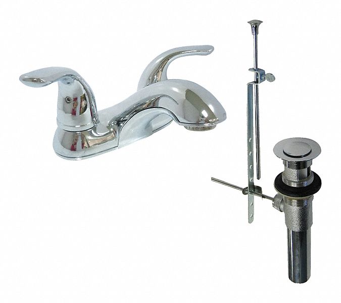 Low Arc Bathroom Faucet: Dominion Faucets, Gold, Chrome Finish, 1.2 gpm Flow Rate, 4 in Spout Lg