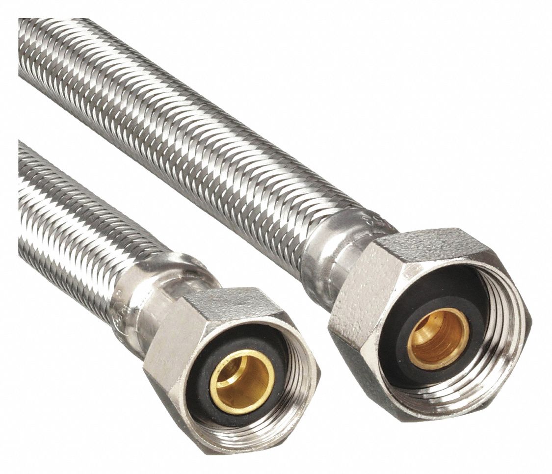 Faucet Connector: 5/16 in Hose Inside Dia., 250 psi, PVC, Stainless Steel, 12 in Hose Lg, Bulk Hose