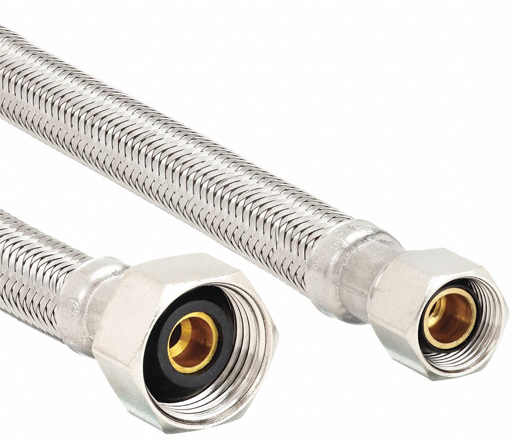 Faucet Connector: 5/16 in Hose Inside Dia., 250 psi, PVC, Stainless Steel, 12 in Hose Lg, Bulk Hose