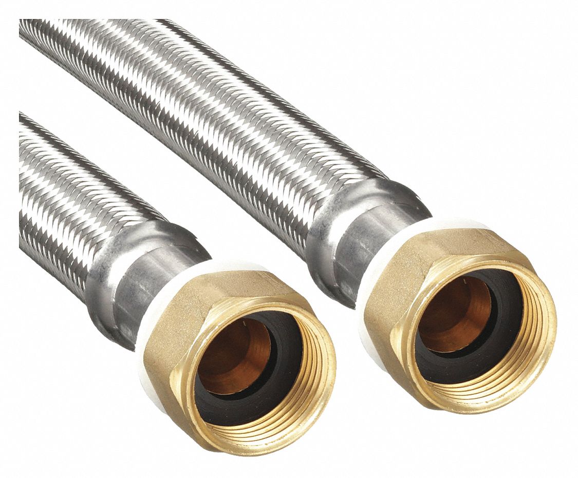 Water Heater Connector: 5/16 in Hose Inside Dia., 250 psi, PVC, Stainless Steel, 24 in Hose Lg