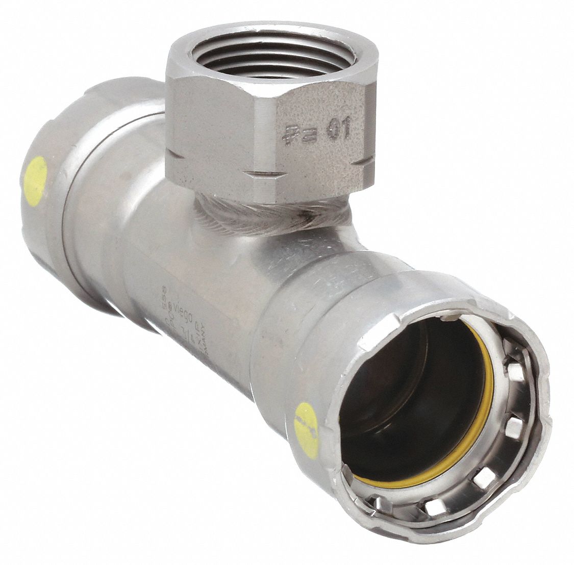 Crimp Tee Fitting: 3/4 in Pipe x 3/4 in Pipe x 3/4 in Pipe Size, Steel, HNBR