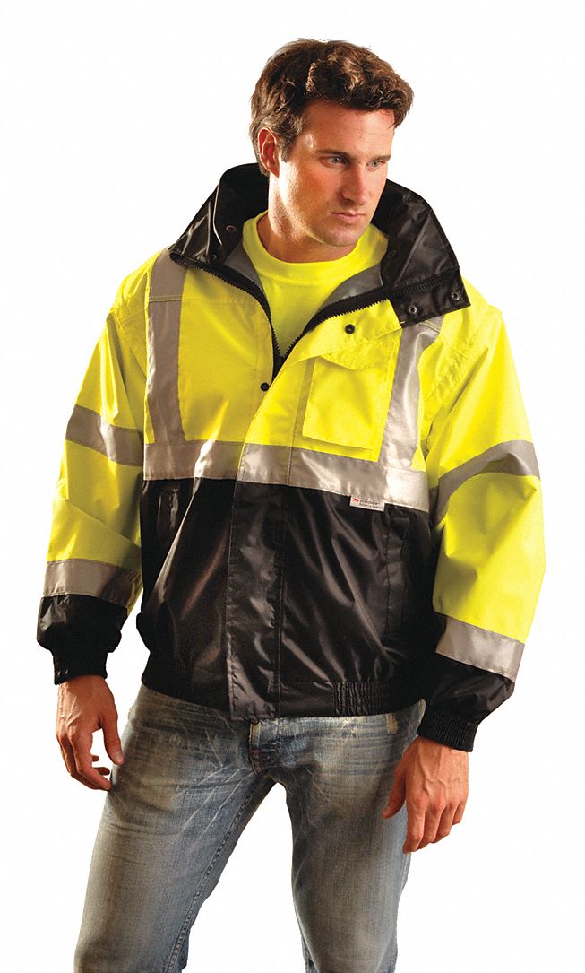 OCCUNOMIX Jacket, ANSI Class 3, 100 Polyester, Yellow, Zipper/Hookand