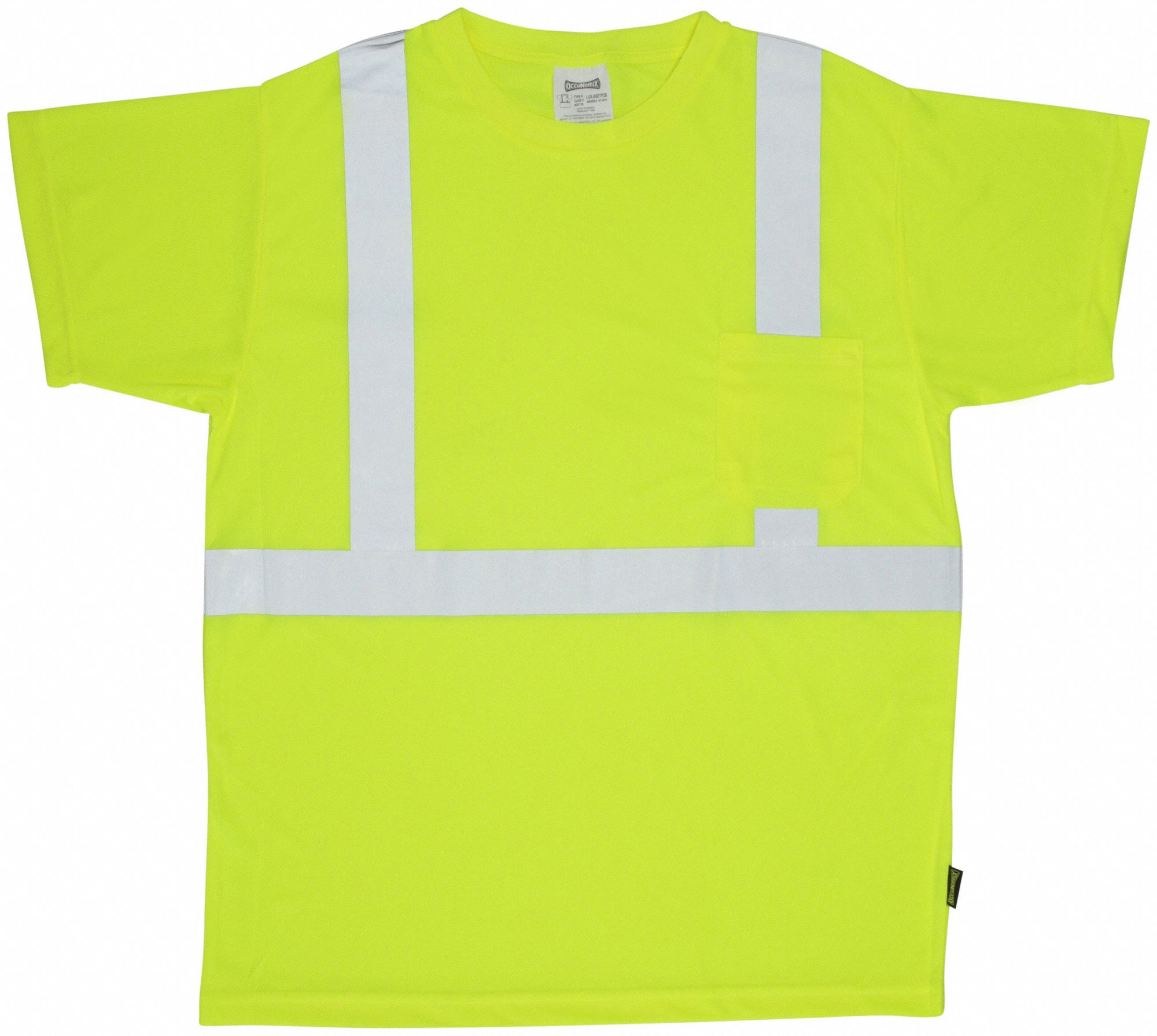 T-Shirt: ANSI Class 2, XL, Yellow, U, Short, T-Shirt Shirt, Polyester, 1 Pockets, Pullover