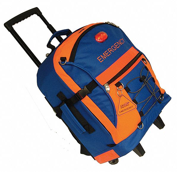 Emergency Preparedness Rolling Backpack: 0 Components, 1, Blue and Orange, 21 in Ht