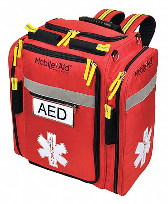 AED Backpack: 0 Components, 1, Red, 19 in Ht, 10 1/2 in Wd, 16 in Lg