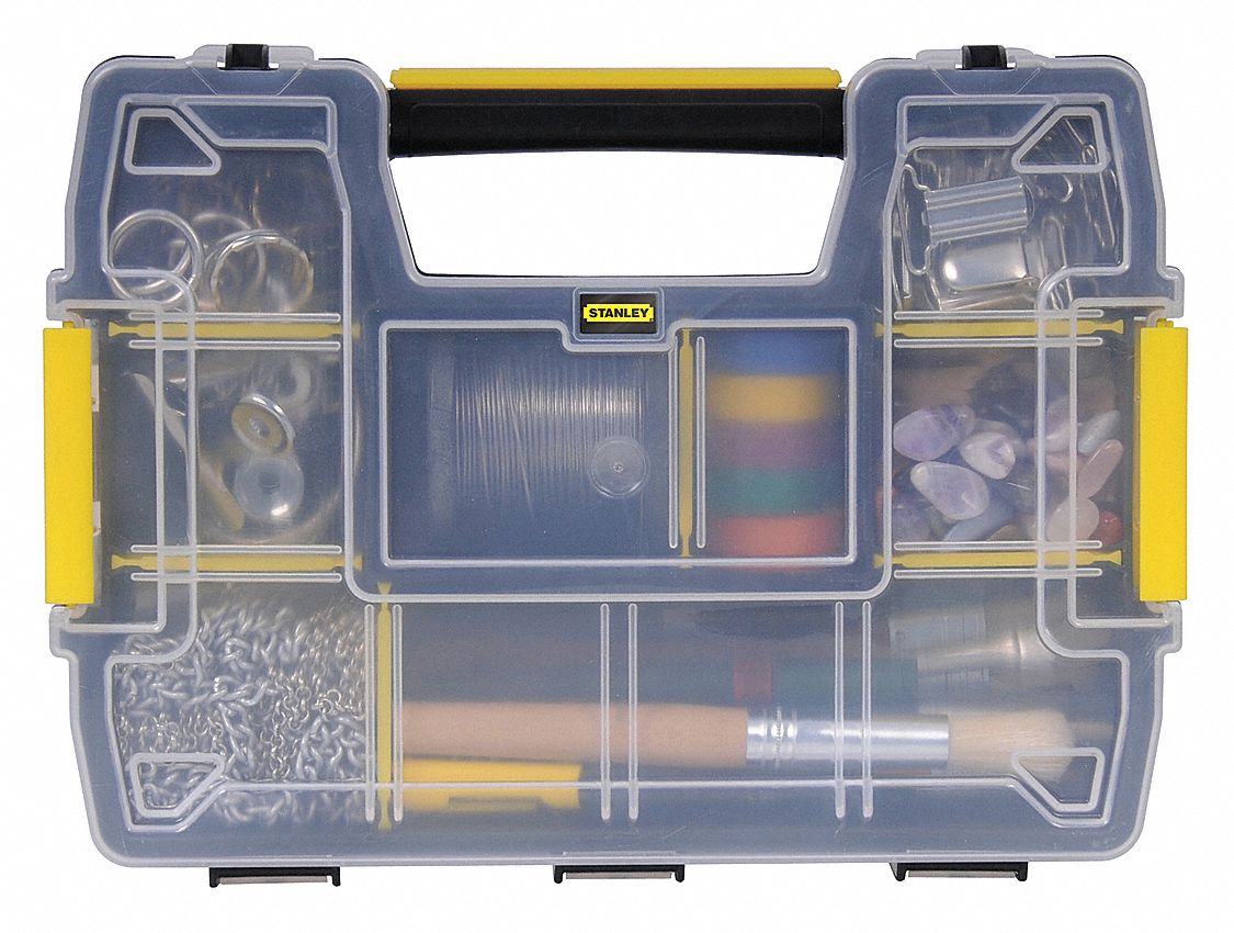 Compartment Organizer, Black/Clear/Yellow, Plastic - Grainger