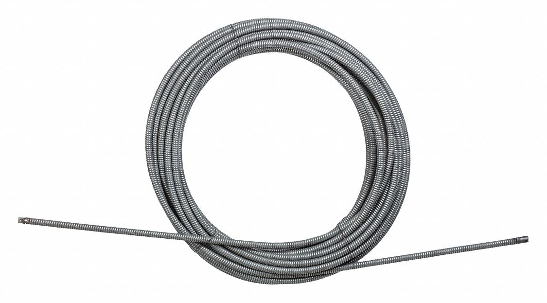 Drain Cleaning Cable: 5/8 in Dia., 100 ft Lg., Hollow Core, Coupling, 6 in Max. Pipe Dia.