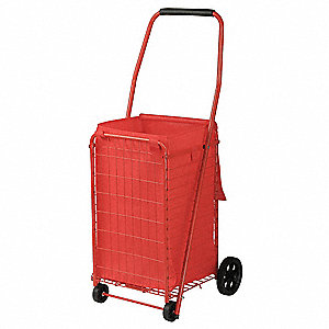 WIRE SHOPPING CART,37INH,16INW,66 LB,RED