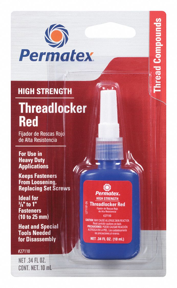THREADLOCKER, RED, 0.34 FL OZ BOTTLE, HIGH STRENGTH