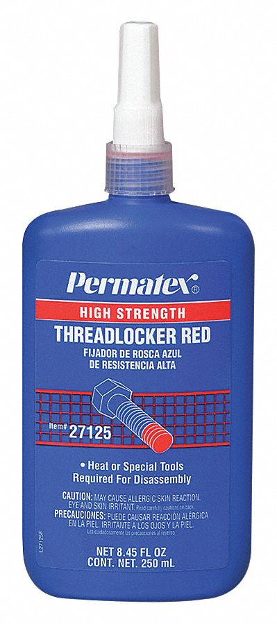 HIGH-STRENGTH THREADLOCKER, RED, PERMANENT, 250ML BOTTLE
