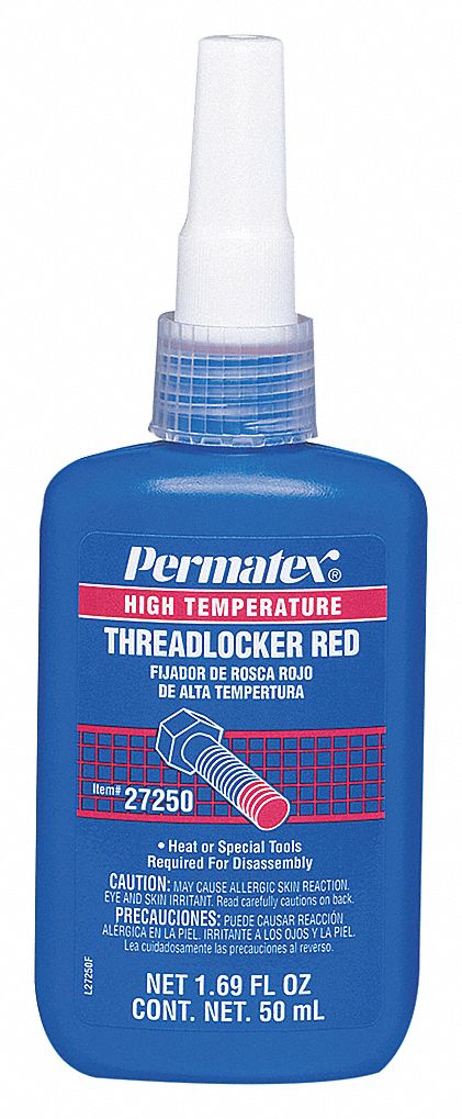HIGH-STRENGTH THREADLOCKER, RED, PERMANENT, 50ML BOTTLE, HIGH TEMPERATURE