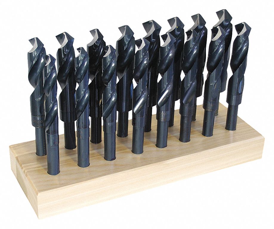 190 REDUCED SHANK DRILL BIT SET, RH, BLACK OXIDE, 118 ° , HSS, STRAIGHT SHANK, 16 PC